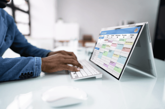Work from home parent daily schedule template showing balanced time blocks for work and family