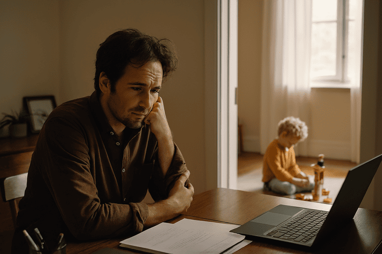 Parent experiencing work from home guilt while balancing work duties and child's needs